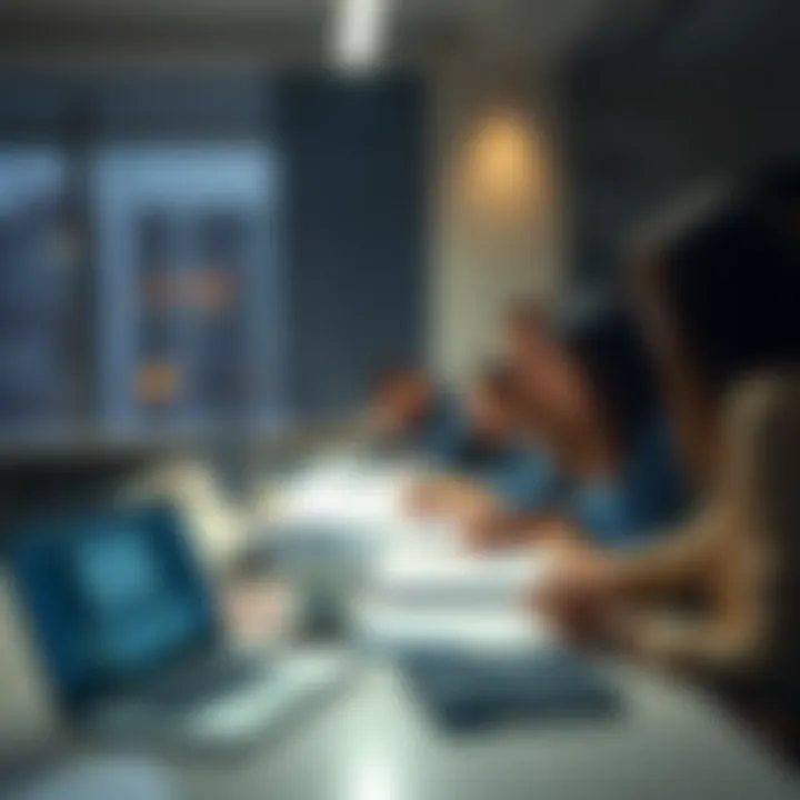 A group of people discussing strategies and tips for Meteora LPing on Koinly at a table with laptops and notes.