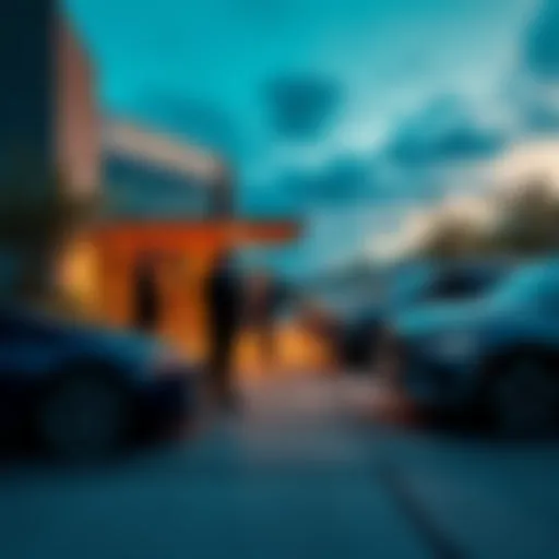 Luxury cars and people in suits outside the Hashgraph office in Richardson, Texas