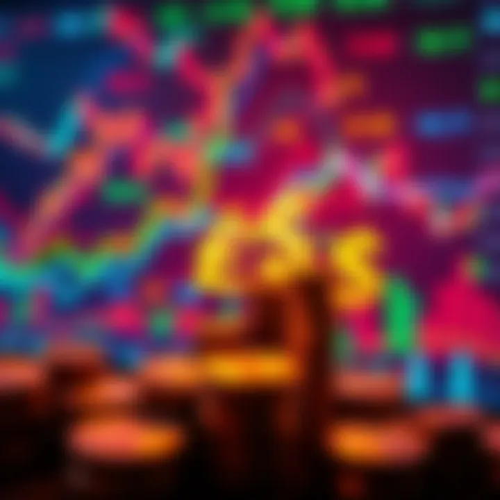 A collection of financial charts and graphs representing high dividend stocks and ETFs with money symbols in the background.