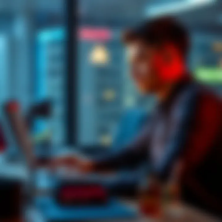 A person sitting at a desk looking thoughtful while browsing on a laptop, symbolizing the decision to hire a hacker.