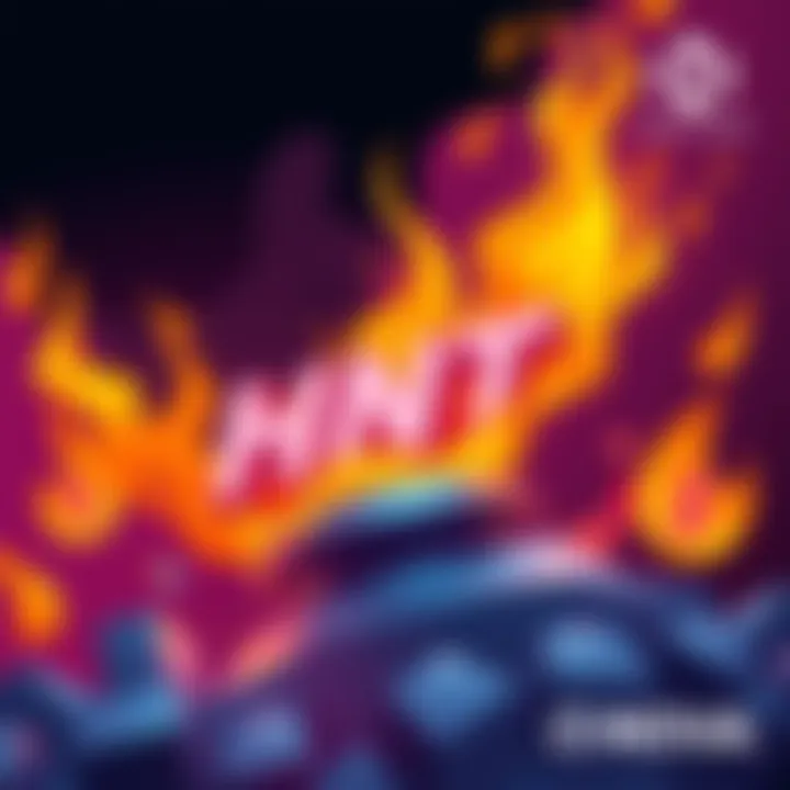 Illustration showing the HNT token burning process with flames and dollar signs, symbolizing token management issues within the Helium ecosystem, accompanied by Nova's branding elements.