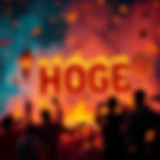 A visual representation of the Hoge community celebrating the burning of over 610 billion tokens, featuring flames and token graphics in a festive setting.