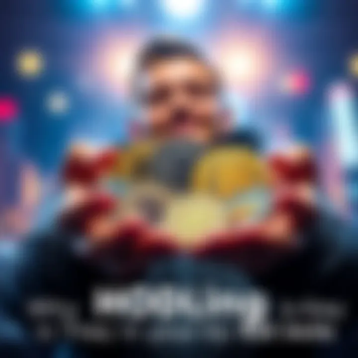 A person holding various cryptocurrency coins in their hands with a hopeful expression