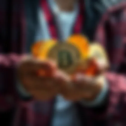 A person securely holding cryptocurrency coins, symbolizing the importance of retaining investments in the current market.