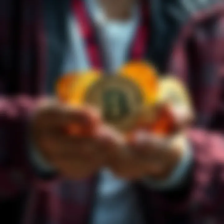 A person securely holding cryptocurrency coins, symbolizing the importance of retaining investments in the current market.