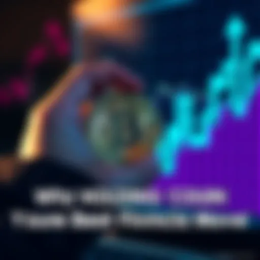 Person holding a physical Bitcoin token with a digital graph in the background showing upward trends.