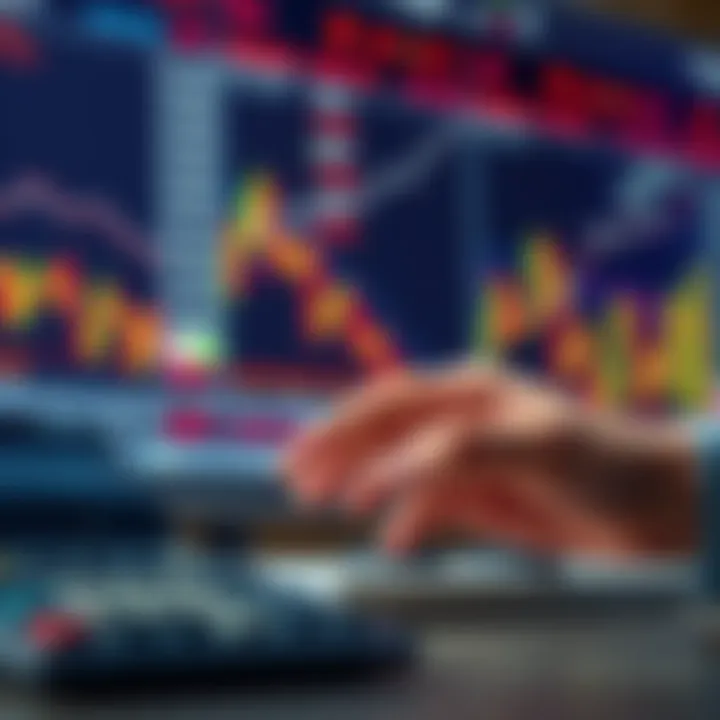 A person calculating daily costs of holding stocks and crypto assets with a calculator and financial charts in the background