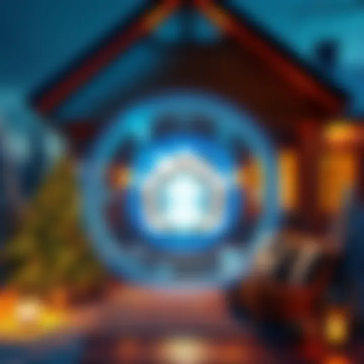 A cozy holiday home with a digital NFT overlay, symbolizing the tokenization of real estate for booking benefits.