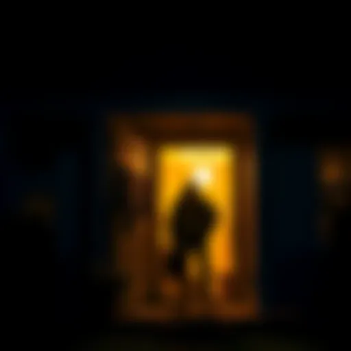A tense scene showing an intruder entering a small investor's home at night, casting a shadow on a frightened individual inside, highlighting the threat faced by people in the rising crypto market.