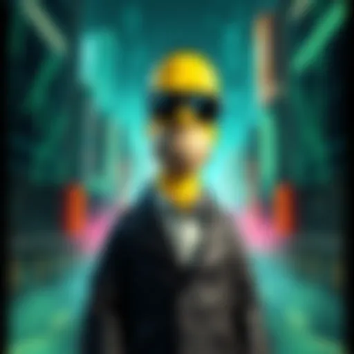 Homer Simpson wearing sunglasses and a leather coat, standing in a digital cityscape inspired by The Matrix.