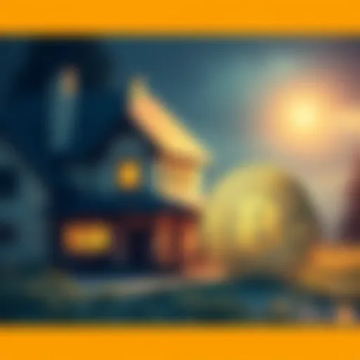 A house symbolizing traditional investments and a digital coin representing shitcoins, contrasting in value perception.