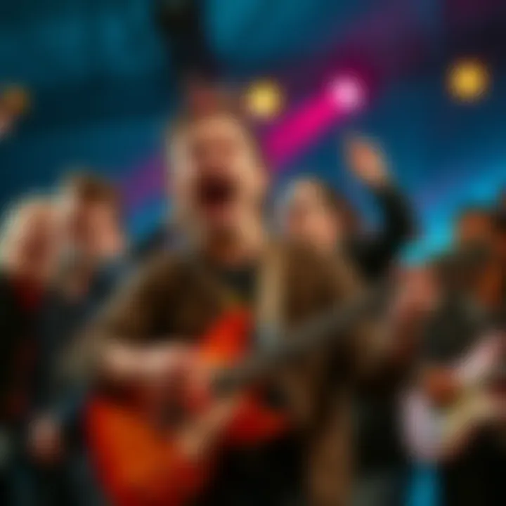 A humorous representation of the human music meme featuring people performing exaggerated musical gestures and expressions