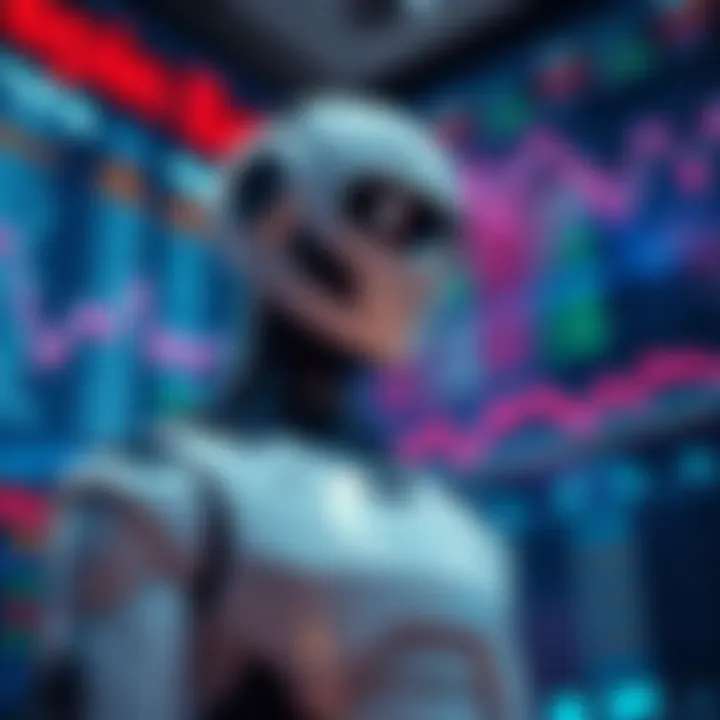 A humanoid robot stands in a stock market environment with price charts in the background, symbolizing the risks in robot pricing.