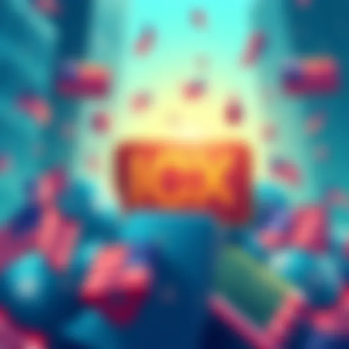 An illustration showing ICX wallets and various cryptocurrency exchanges with US flags, symbolizing options for US citizens in 2023.