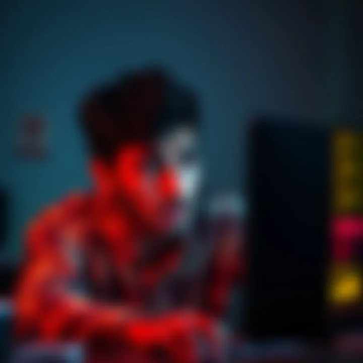 A worried individual looking at a computer screen, showing signs of distress after discovering identity theft and fraudulent account creation