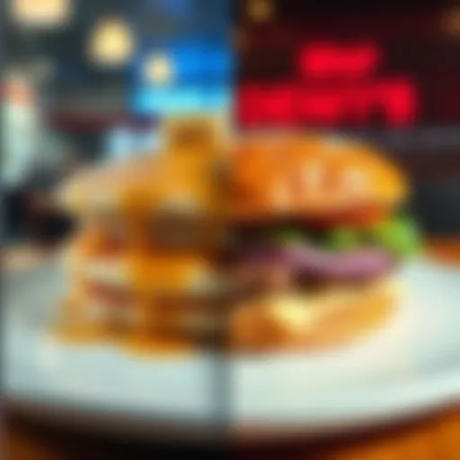 A split image showing a plate of pancakes at IHOP on one side and a plate of burgers at DENYS on the other side, representing two local diner options.