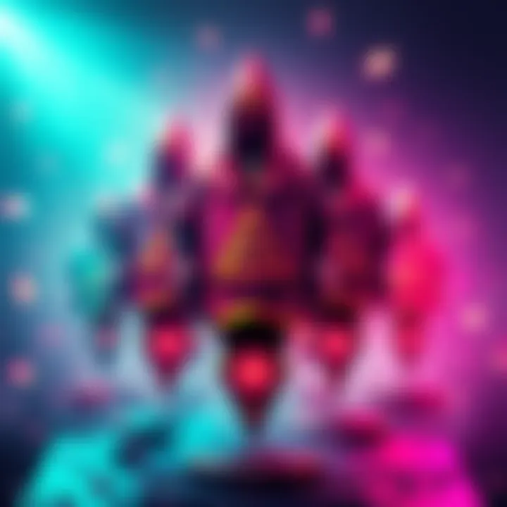 Digital avatars representing Illuminati drops on Mash-it.io, showcasing unique designs and vibrant colors, ready for minting.