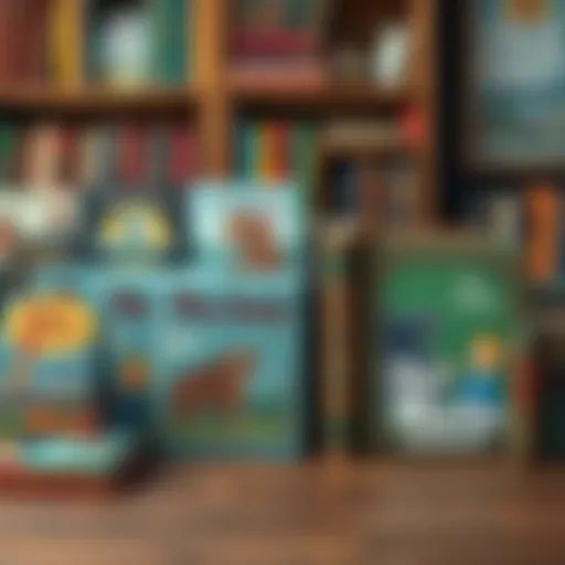 A collection of illustrated hardcover editions of Carl's books displayed on a wooden table, showcasing their vibrant covers and detailed illustrations.