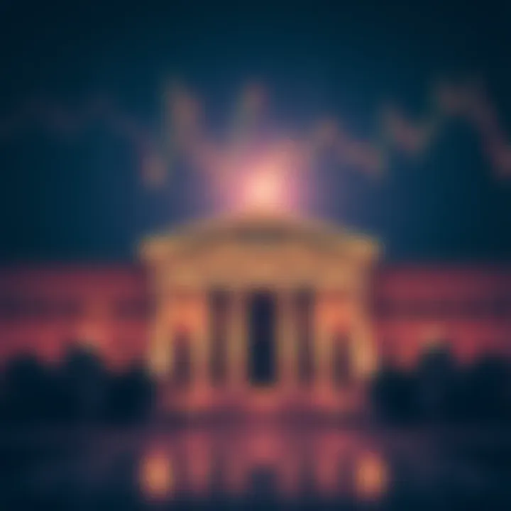 The IMF building in front of a graph showing stablecoin growth impacting central banks