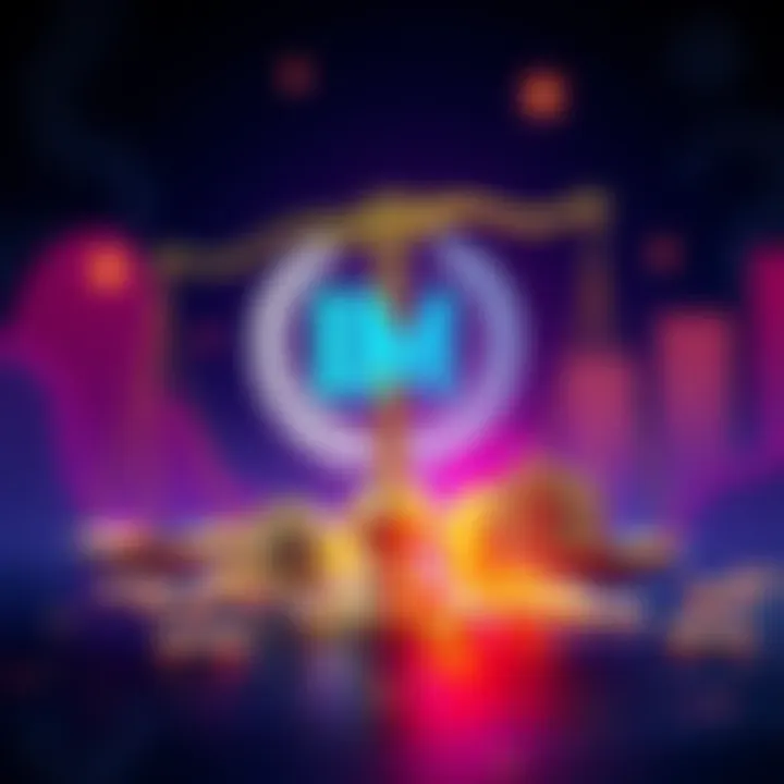 Illustration showing the IMF logo with digital currency symbols representing stablecoins and a balance scale symbolizing financial stability.