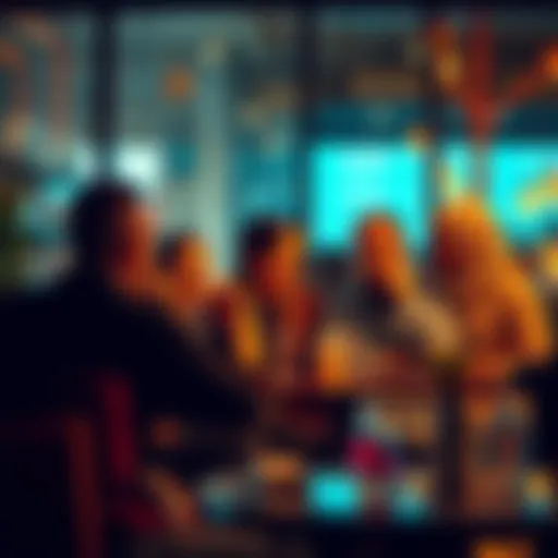 A group of diverse people discussing language at a café, with one person emphasizing the use of the word 'literally'.