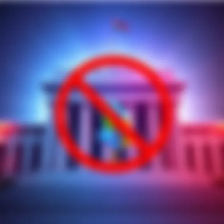 A symbolic representation of India’s central bank announcing a ban on cryptocurrency, featuring a graphic of a bank with a crossed-out Bitcoin symbol.