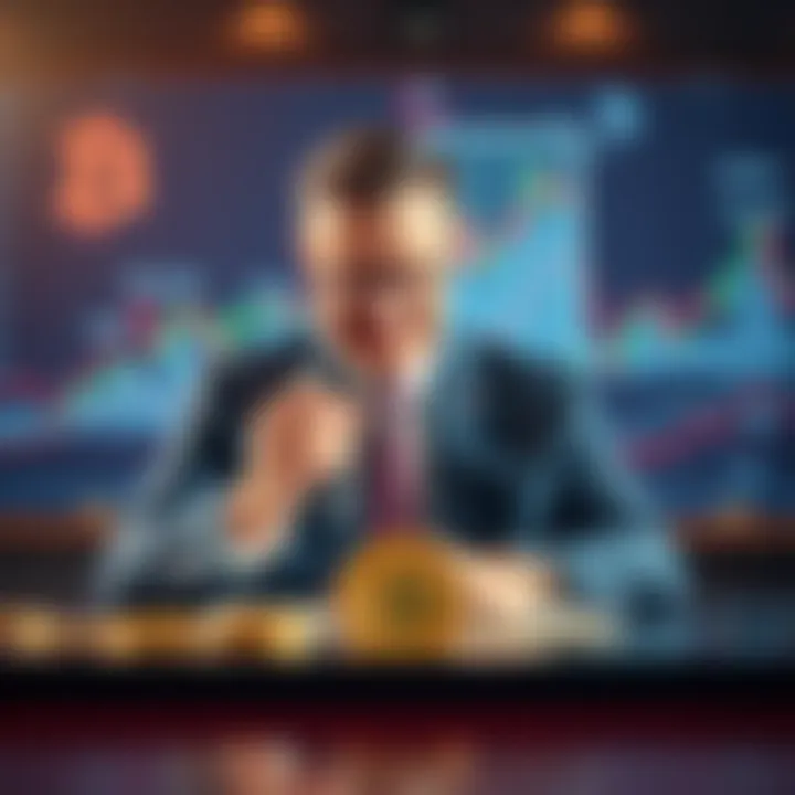 Indiana Governor Mike Braun signing a bill that allows retirement funds to invest in Bitcoin with a backdrop of financial symbols