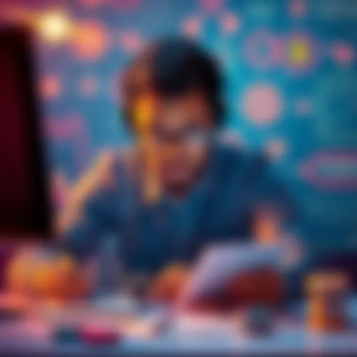 A software developer brainstorming ideas for enhancements on the Solana blockchain, surrounded by notes and tech symbols