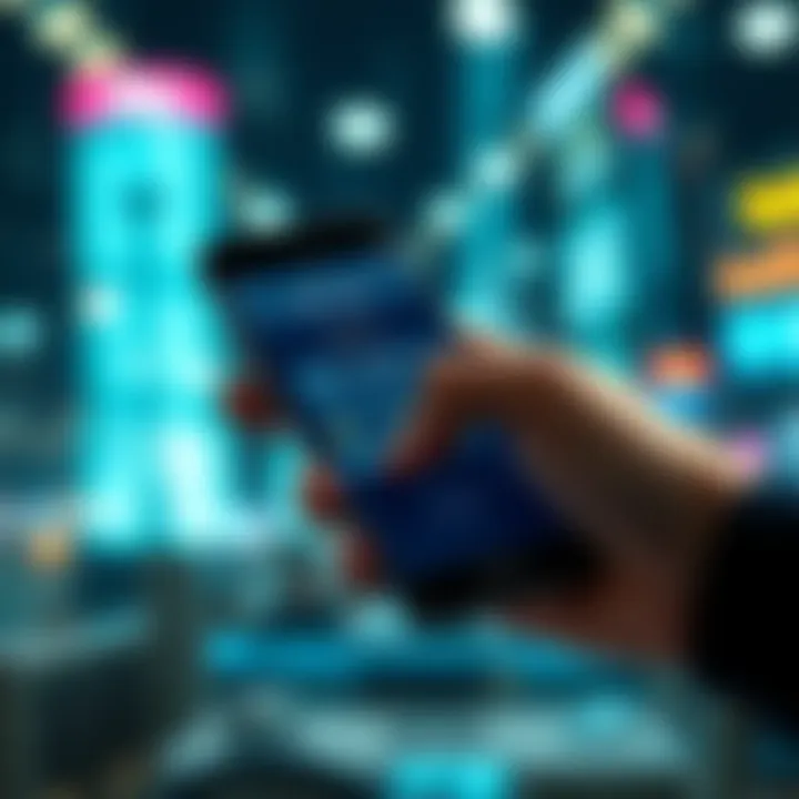 Instant Crypto Swap A person using a smartphone to swap small amounts of cryptocurrency with a digital interface showing instant transaction results.