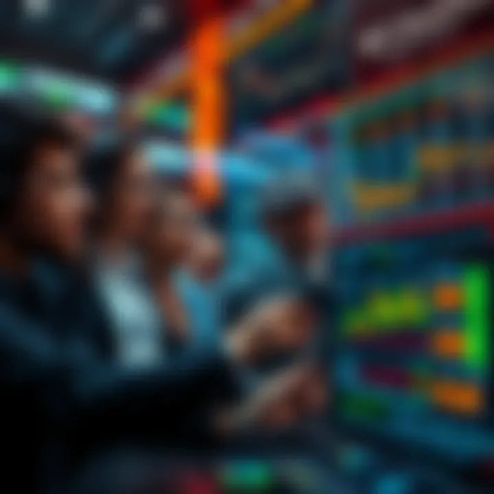 A group of institutional investors analyzing market trends and graphs, representing their control over supply and potential for price stability.