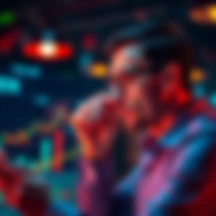 A confident investor looking at a chart showing Algorand's growth potential, contemplating strategic features for investment