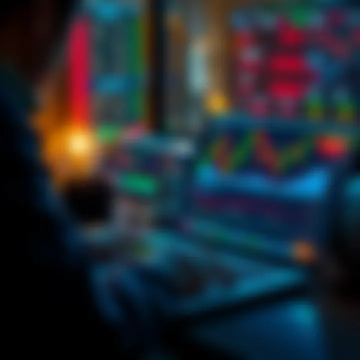 A person analyzing stock charts and trends on a laptop, looking for investment opportunities during a market dip.