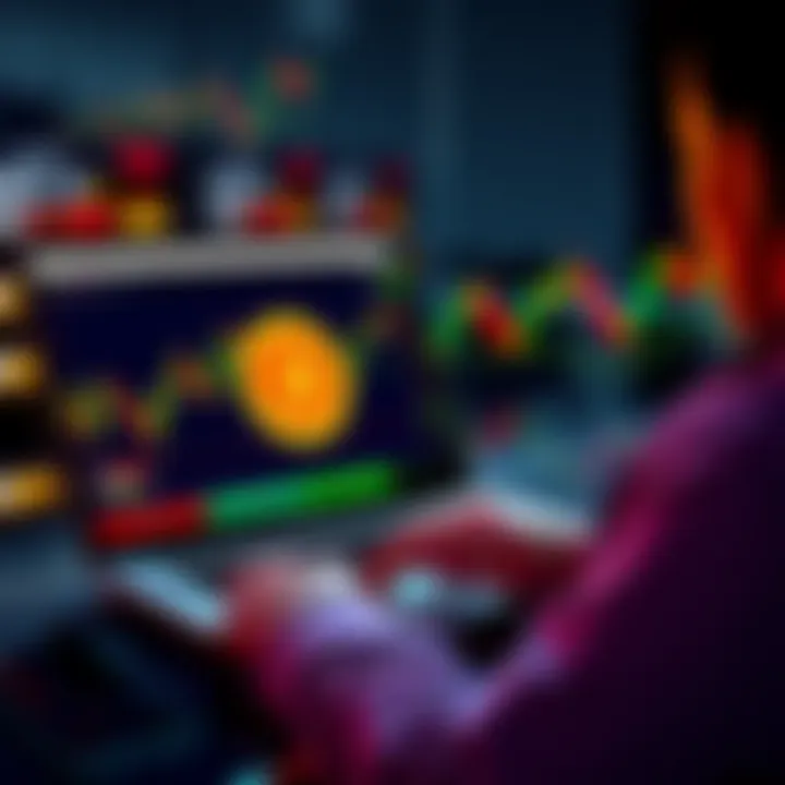 Investing in Bitcoin A person using a laptop to implement a dollar-cost averaging strategy for Bitcoin investment with charts on the screen