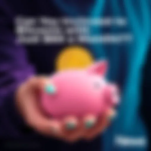 Illustration of a person holding a piggy bank and a Bitcoin symbol, showing monthly investment concept