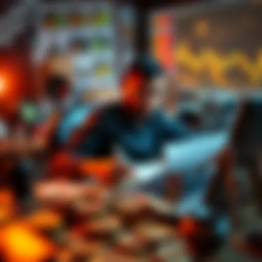 A person analyzing investment options with Bitcoin and various assets like stocks and real estate on a desk