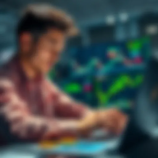 A young investor analyzing charts and data for Bitcoin, Ethereum, and stock options on a laptop