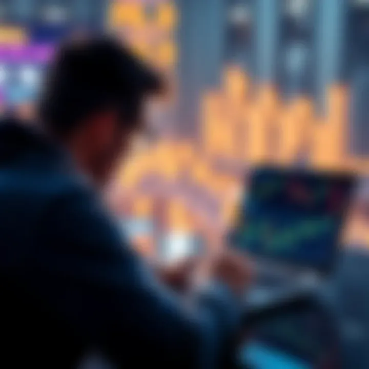 Investing during Crypto Dips A person analyzing cryptocurrency charts on a laptop, showing a dip in prices, symbolizing buying opportunities in the market.