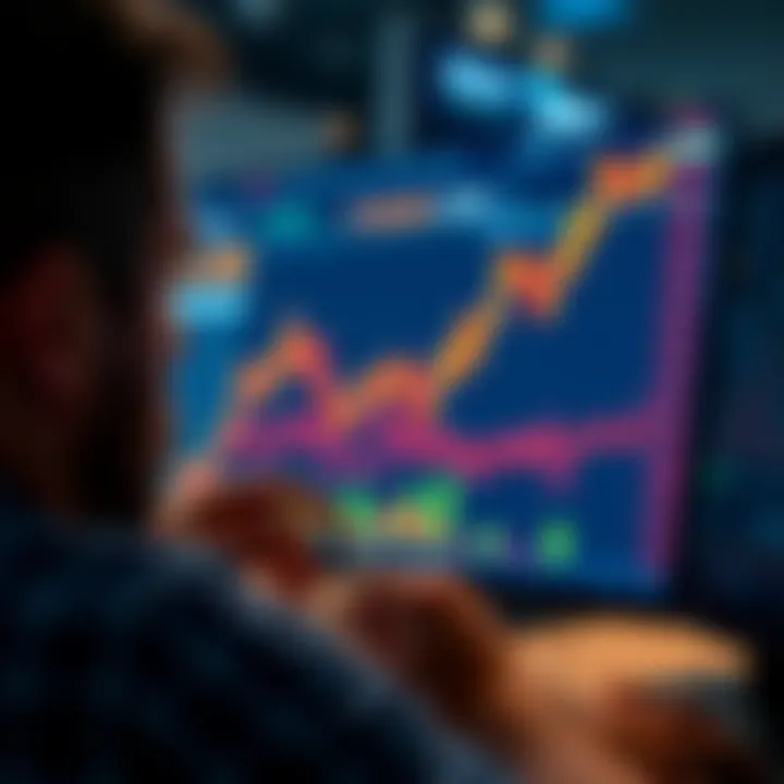 Investing During Market Dips A person analyzing stock charts with a downward trend, symbolizing market dips and investment opportunities.