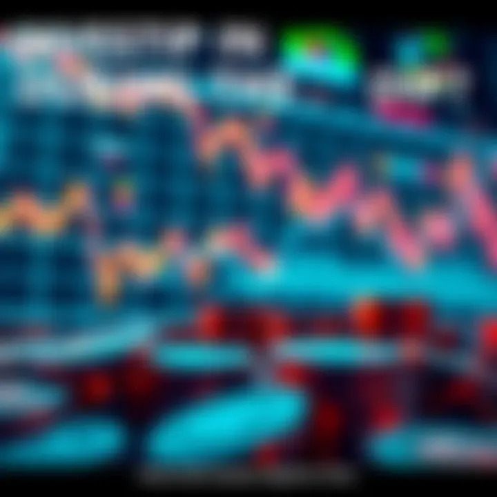 Investing in Crypto During the Dip A digital representation of fluctuating cryptocurrency values with a graph showing a downward trend and coins in the foreground.