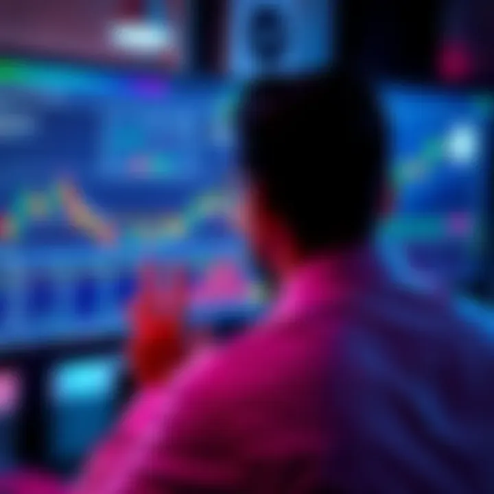 A person looking at a computer screen showing cryptocurrency charts and Solana logo