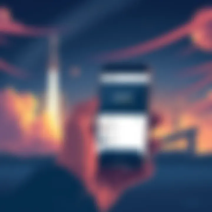 Investing in SpaceX on Tessera A digital illustration of a person holding a smartphone displaying SpaceX investment options on the Tessera platform with a rocket launching in the background.