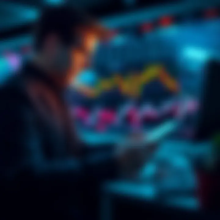 An investor reviewing financial charts showing a market dip and making notes to buy stocks