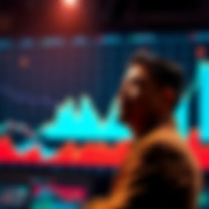 A visual representation of a graph showing upward trends in cryptocurrency investments with a person looking at it thoughtfully.