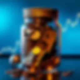 A jar filled with coins and dollar bills, symbolizing investment growth through Dollar-Cost Averaging. A graph in the background shows an upward trend.