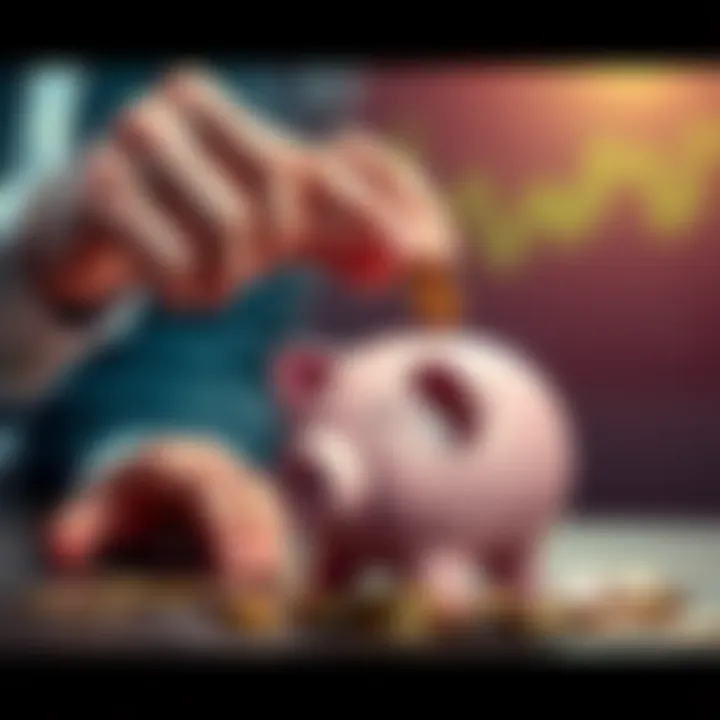 A person placing coins into a piggy bank, representing Dollar Cost Averaging in cryptocurrency investments.