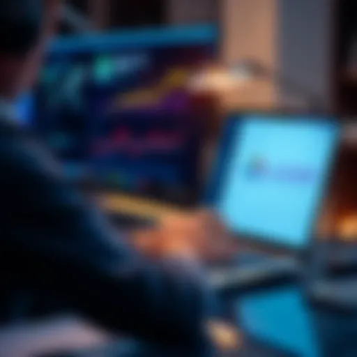 A person analyzing investment options on a laptop with a Raiz portfolio display on the screen.