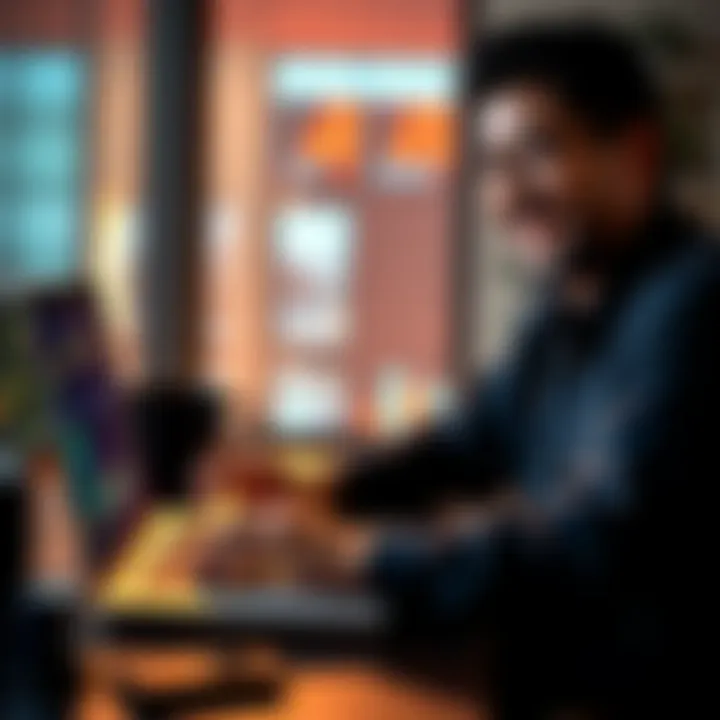 Investing with River A person checking investment charts on a laptop while smiling, representing success with dollar-cost averaging.