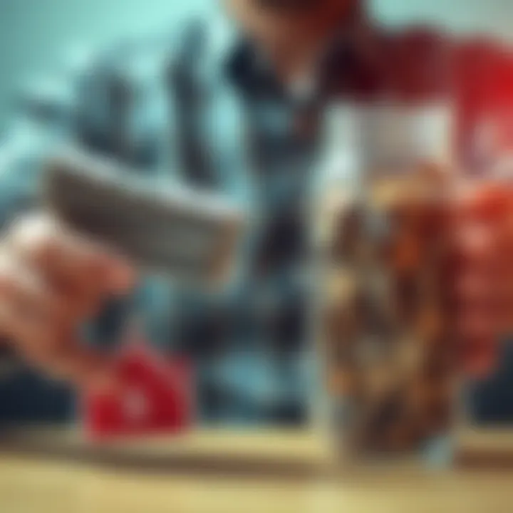 A person weighing two options for investing, one hand holding a large stack of cash and the other holding a savings jar filled with coins, symbolizing lump sum and dollar-cost averaging strategies.