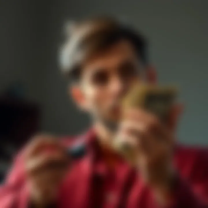 A person looks thoughtfully at cash while considering investment options