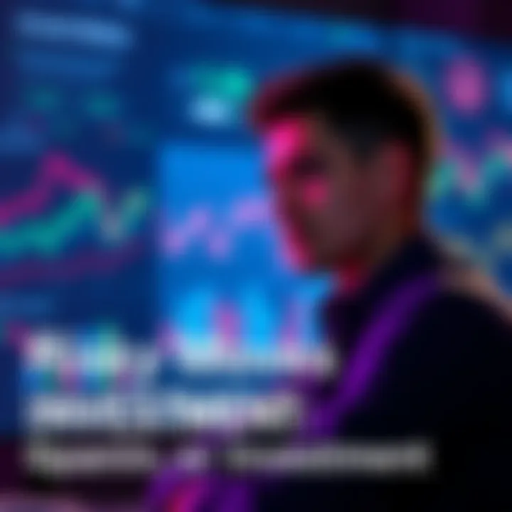 A person contemplating financial investments with charts and graphs in the background.